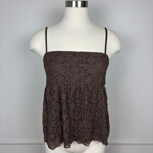 Faded Rose Tank Top Size L Brown Lacy Overlay Babydoll Stretchy Fairy‎ Y2K Cami
